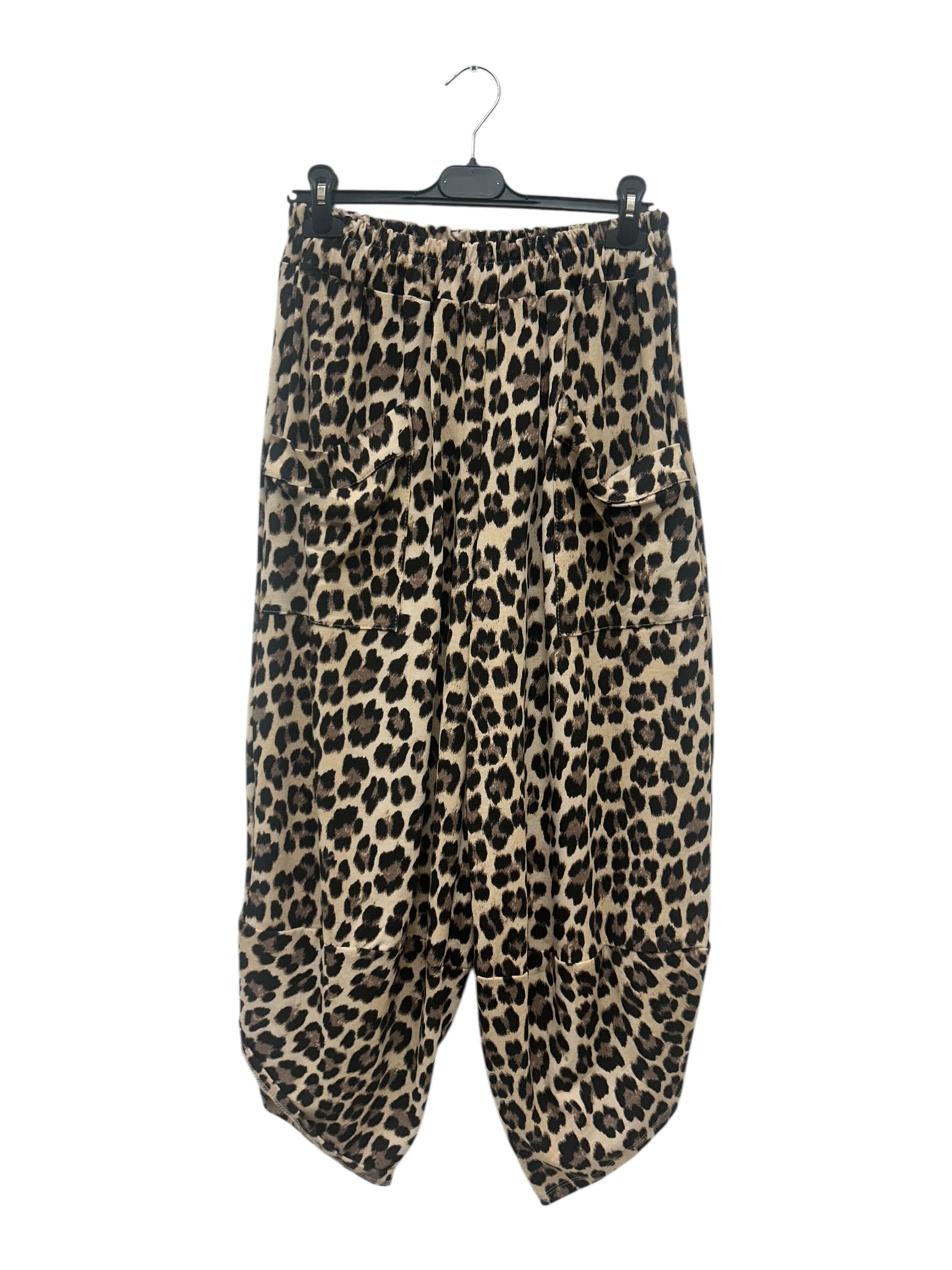 Pocket Front Leopard Print Tulip Leg Cocoon Shape Pants