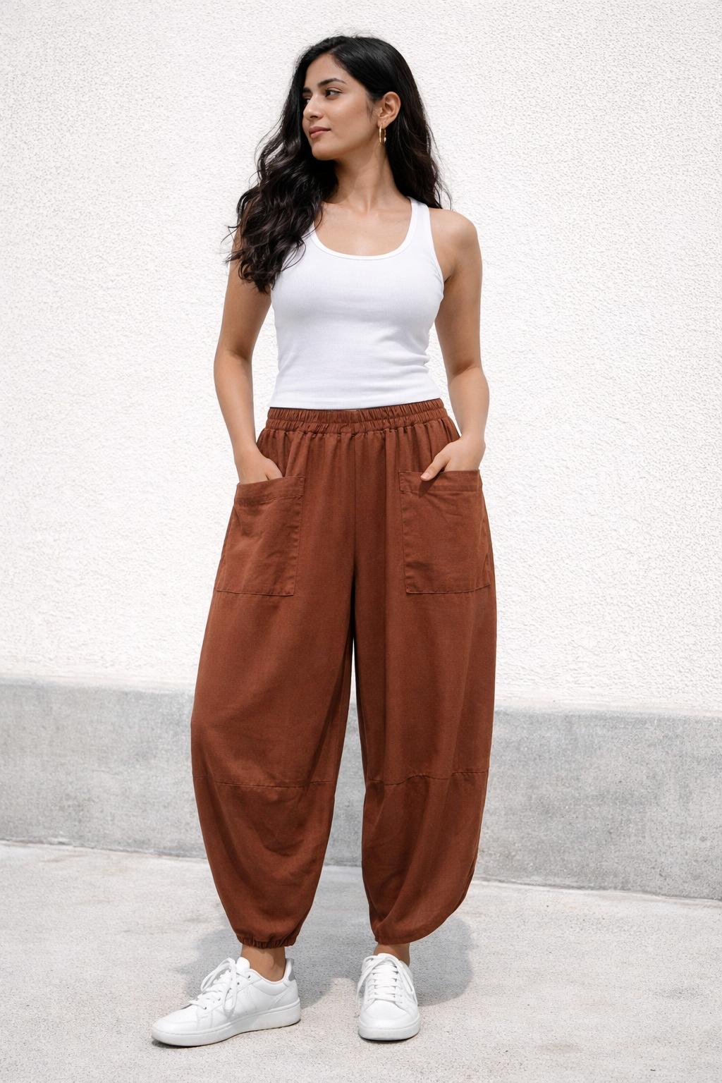 Pocket Front Tulip Leg Cocoon Shape Joggers
