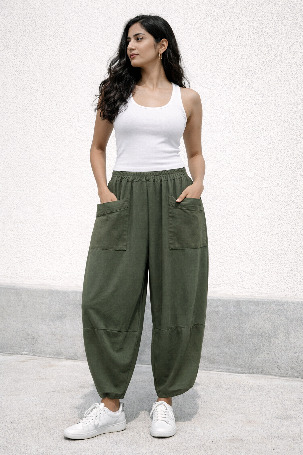 Pocket Front Tulip Leg Cocoon Shape Joggers
