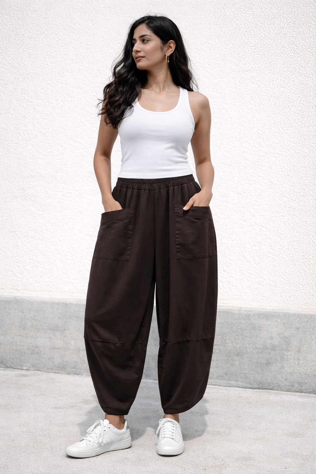 Pocket Front Tulip Leg Cocoon Shape Joggers