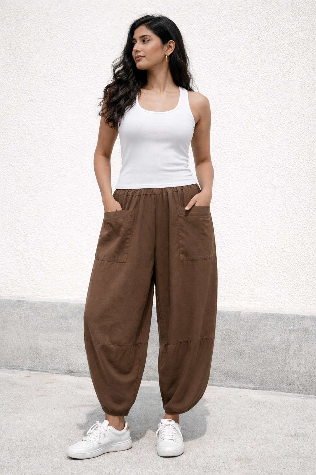 Pocket Front Tulip Leg Cocoon Shape Joggers