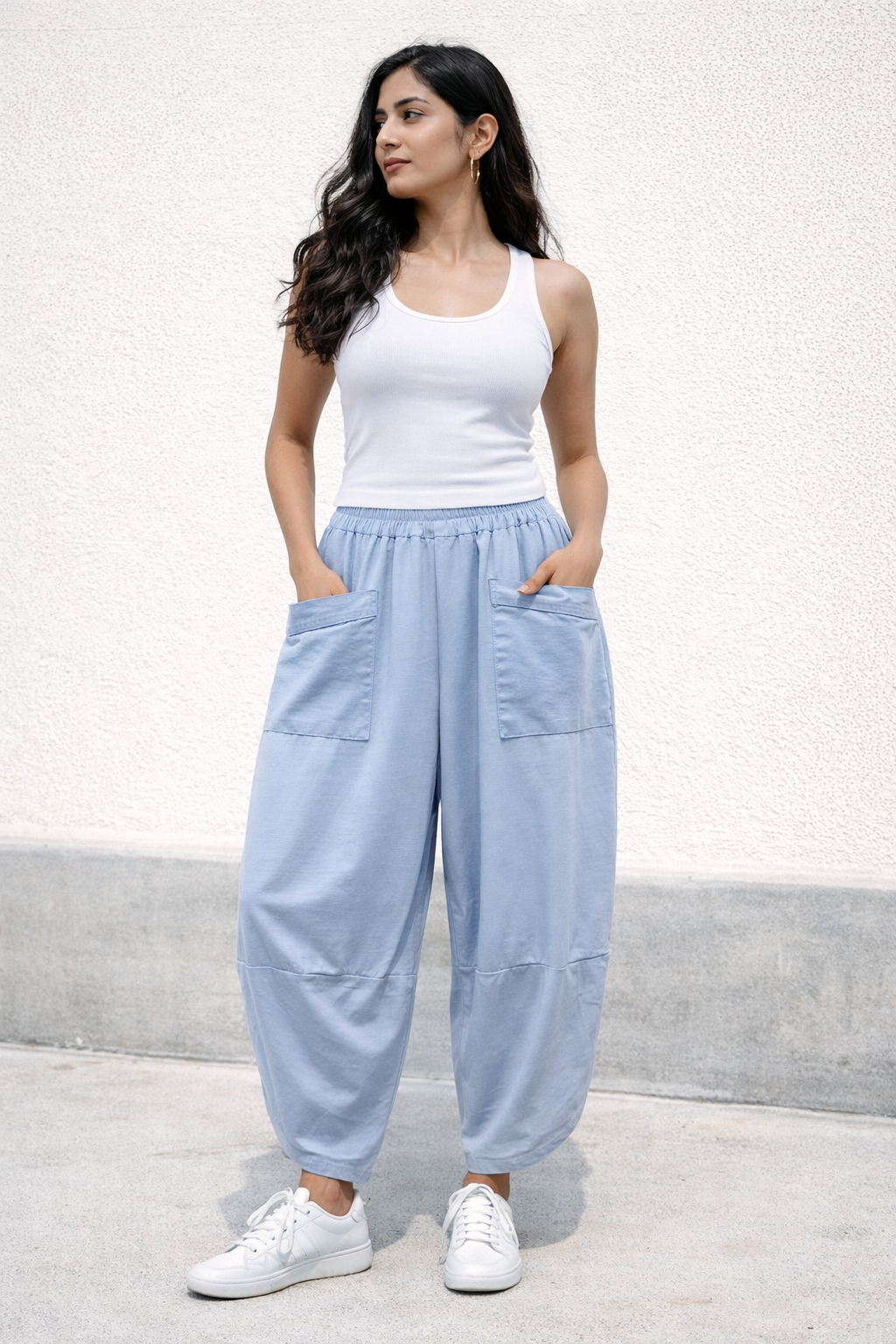 Pocket Front Tulip Leg Cocoon Shape Joggers