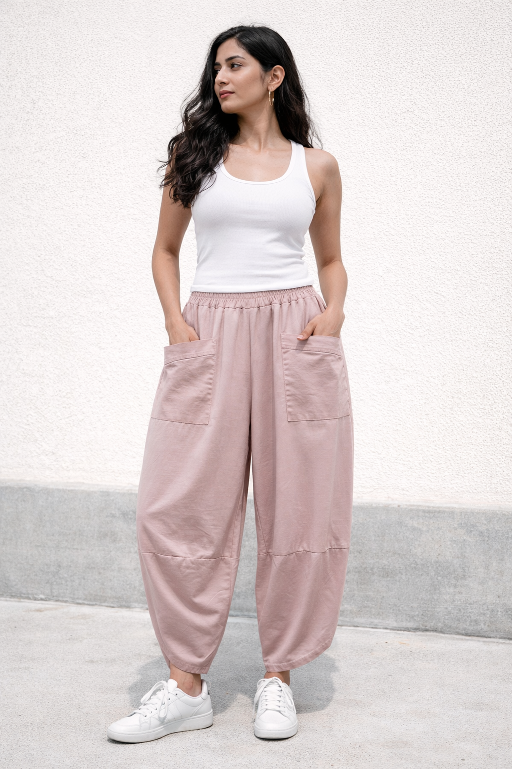 Pocket Front Tulip Leg Cocoon Shape Joggers