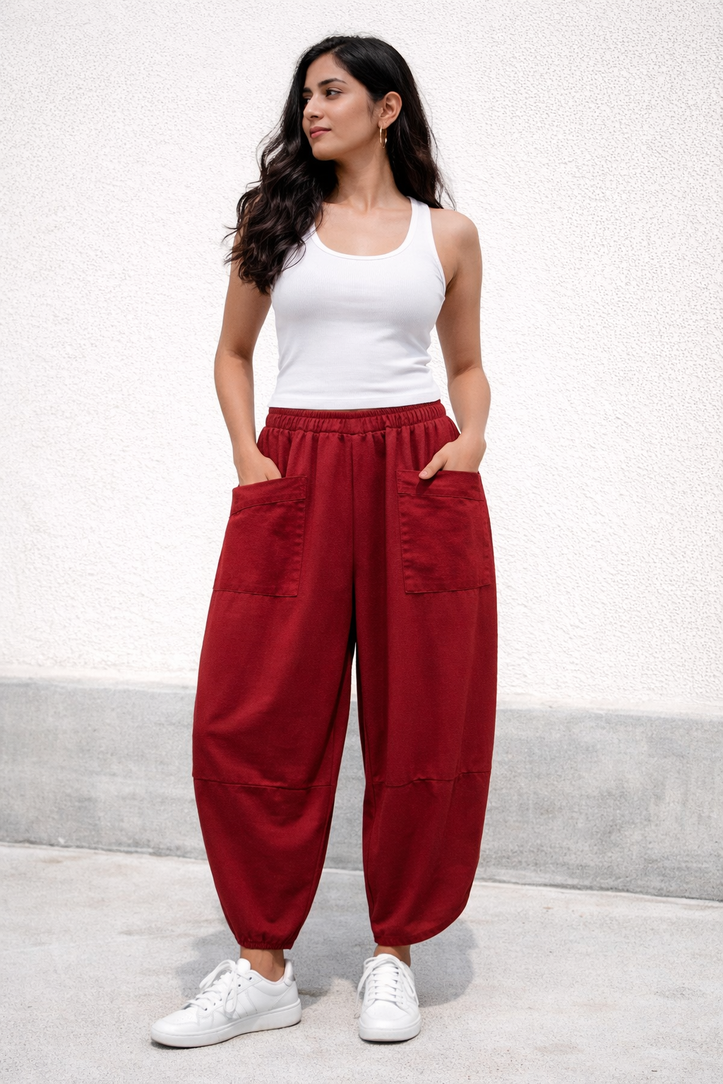 Pocket Front Tulip Leg Cocoon Shape Joggers