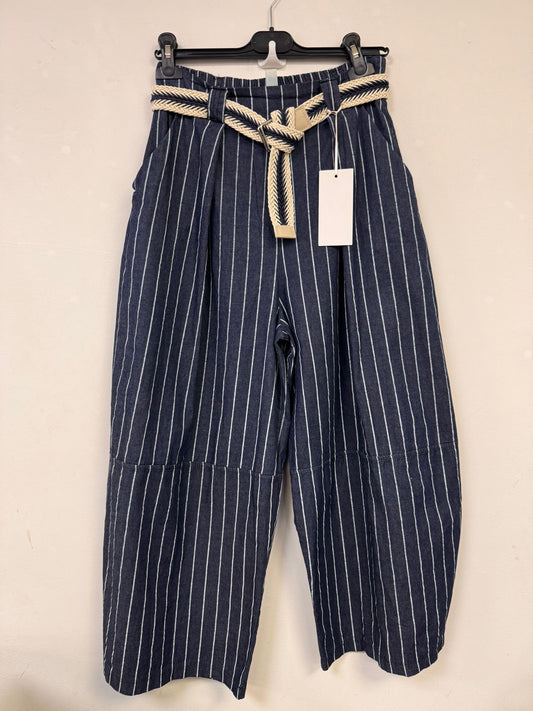New Wide Pinstripe Denim Barrel Leg Denims with Belt
