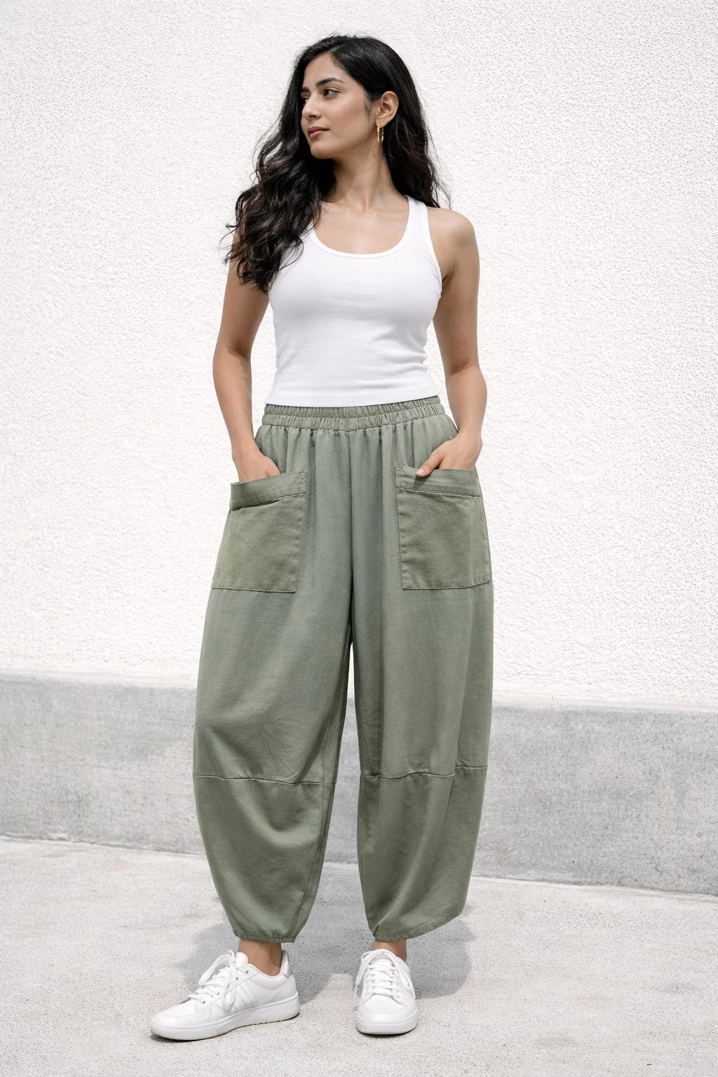Pocket Front Tulip Leg Cocoon Shape Joggers