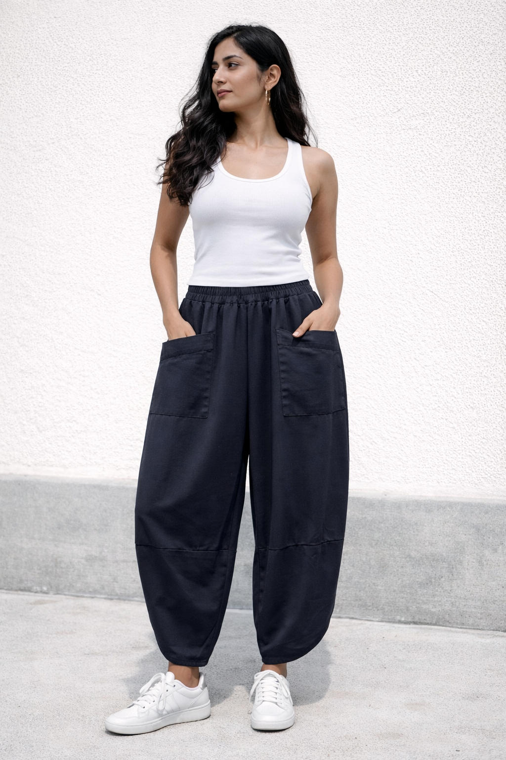 Pocket Front Tulip Leg Cocoon Shape Joggers