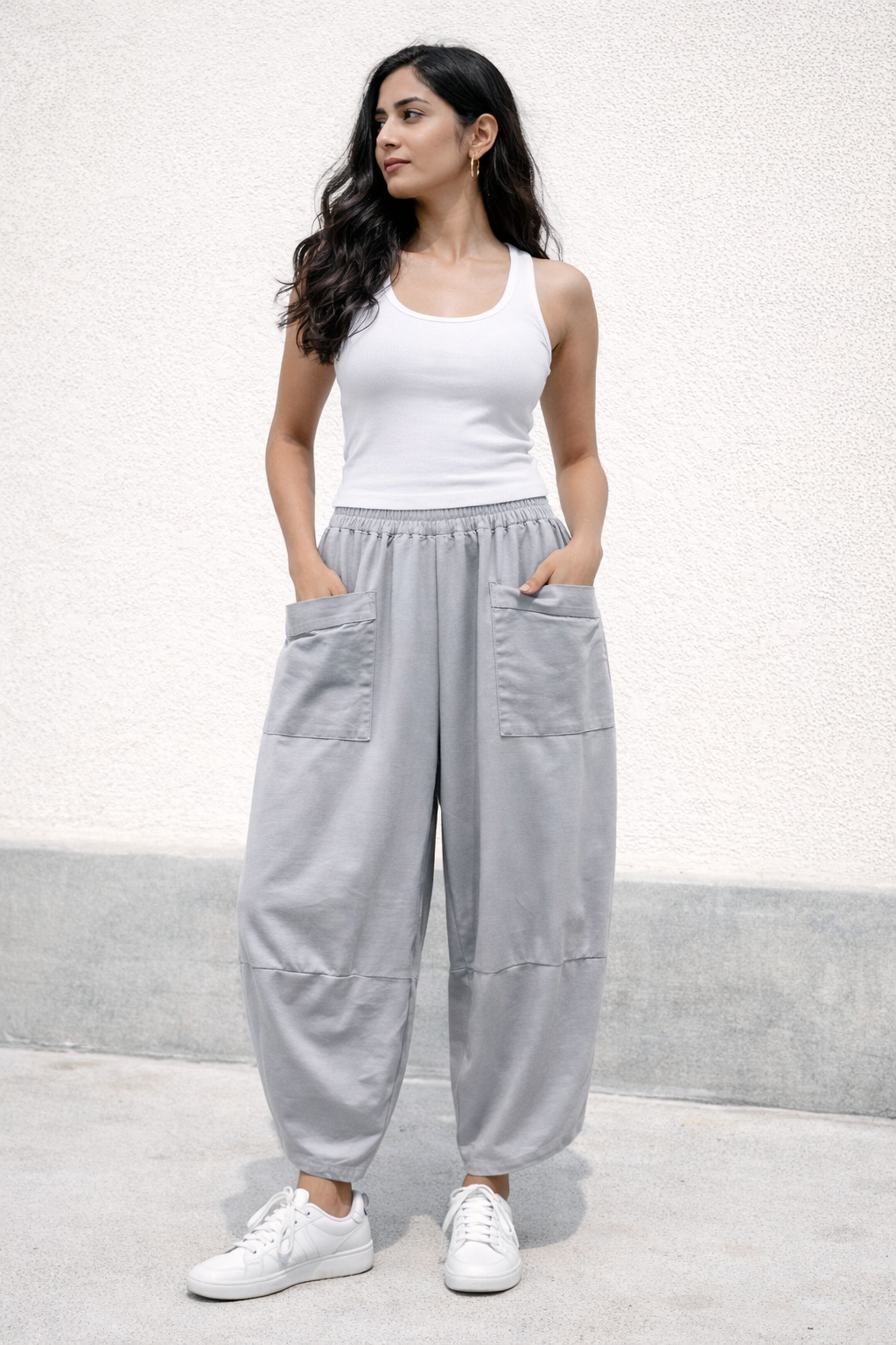 Pocket Front Tulip Leg Cocoon Shape Joggers