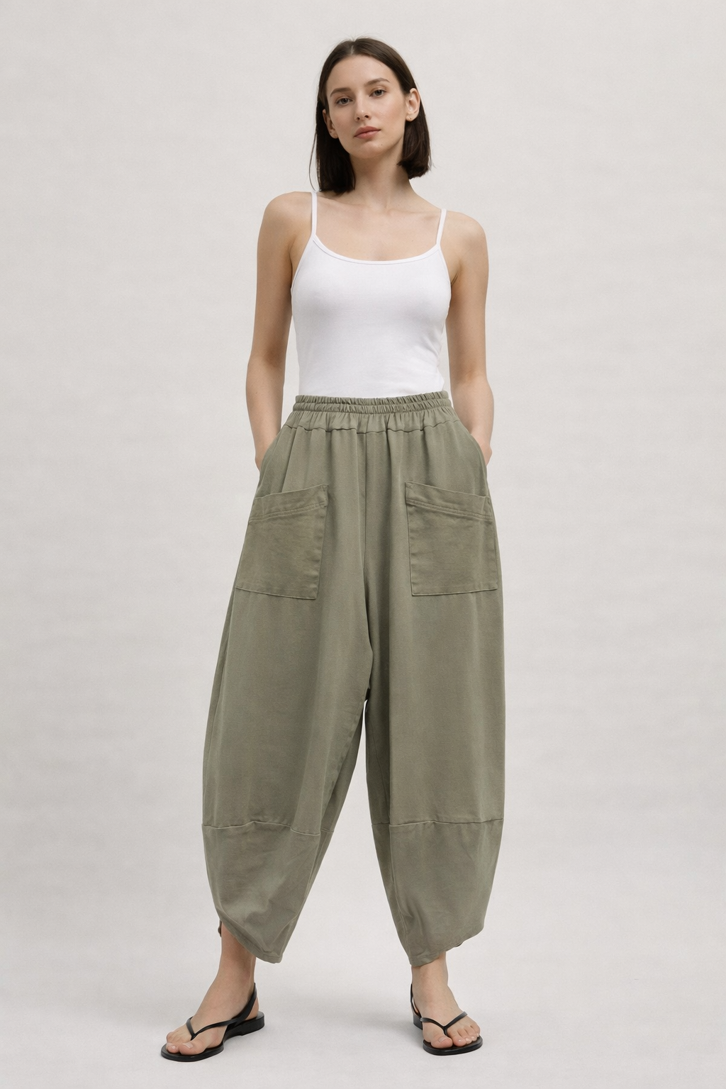 Pocket Front Tulip Leg Cocoon Shape Joggers