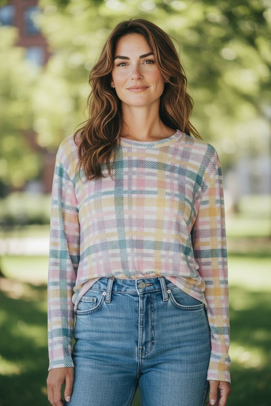 CHECKED MESH TOPS